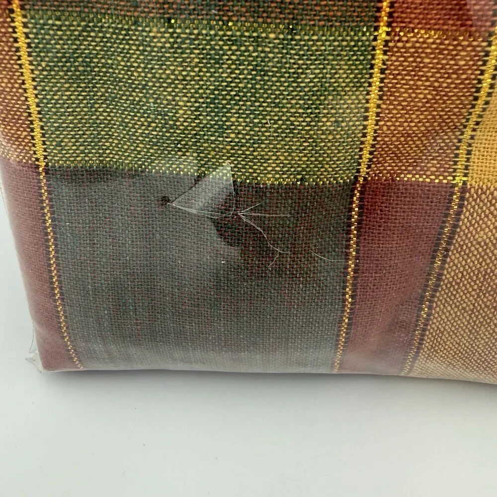 New Plaid Tablecloth 60x84 Oblong Fall Autumn Harvest Cotton Lurex Metallic Gold